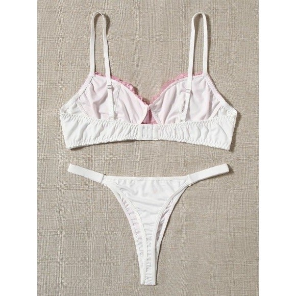 US Size 14 Plus (1X) Pink & White Contrast Lace Bra & Panty Lingerie Set - Picture 2 of 5